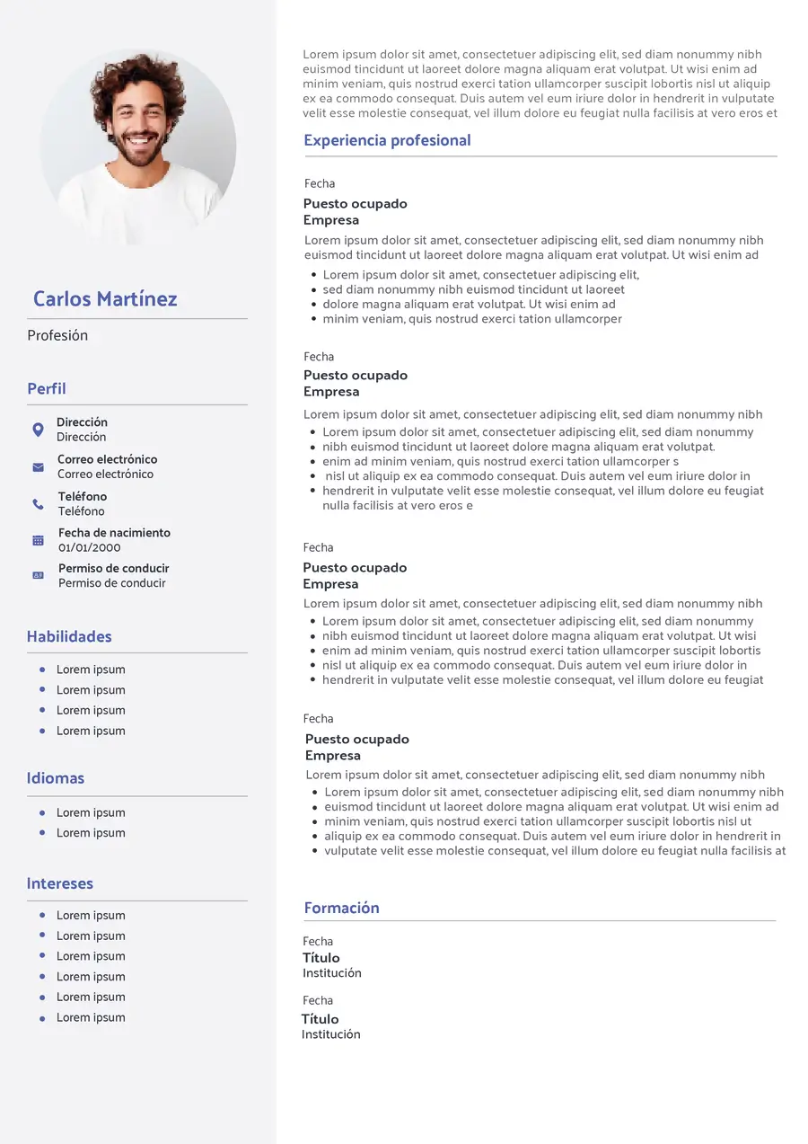 template de CV espagnol simple