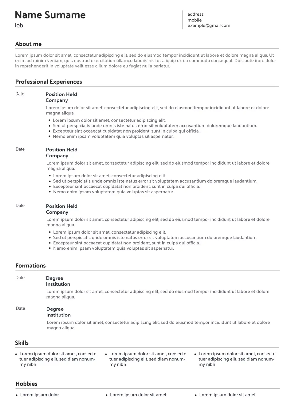 Modèle de CV anglais classique