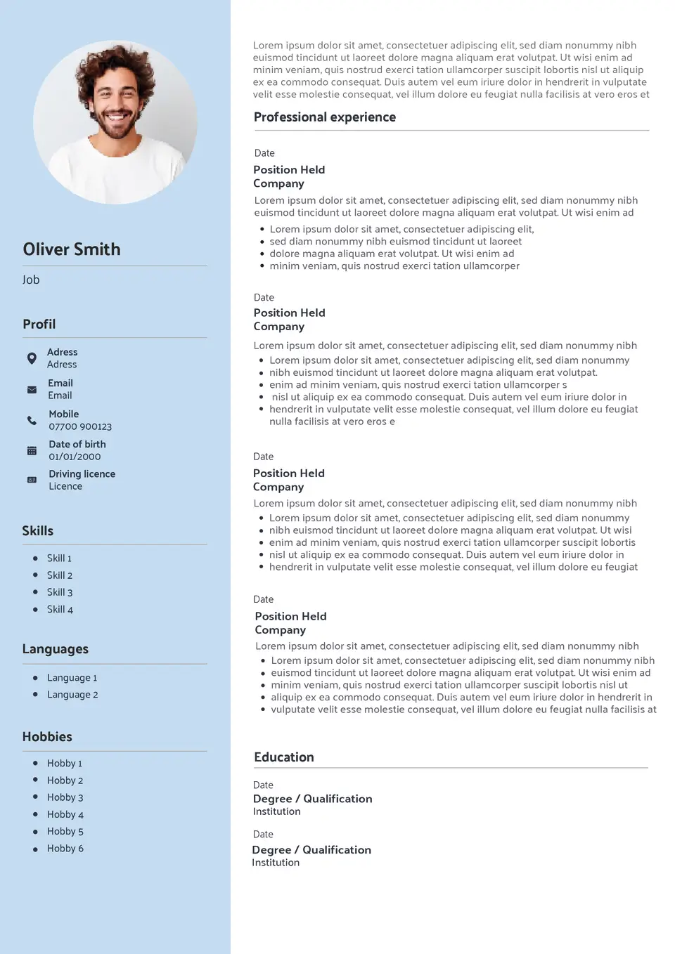 exemple de cv anglais standard