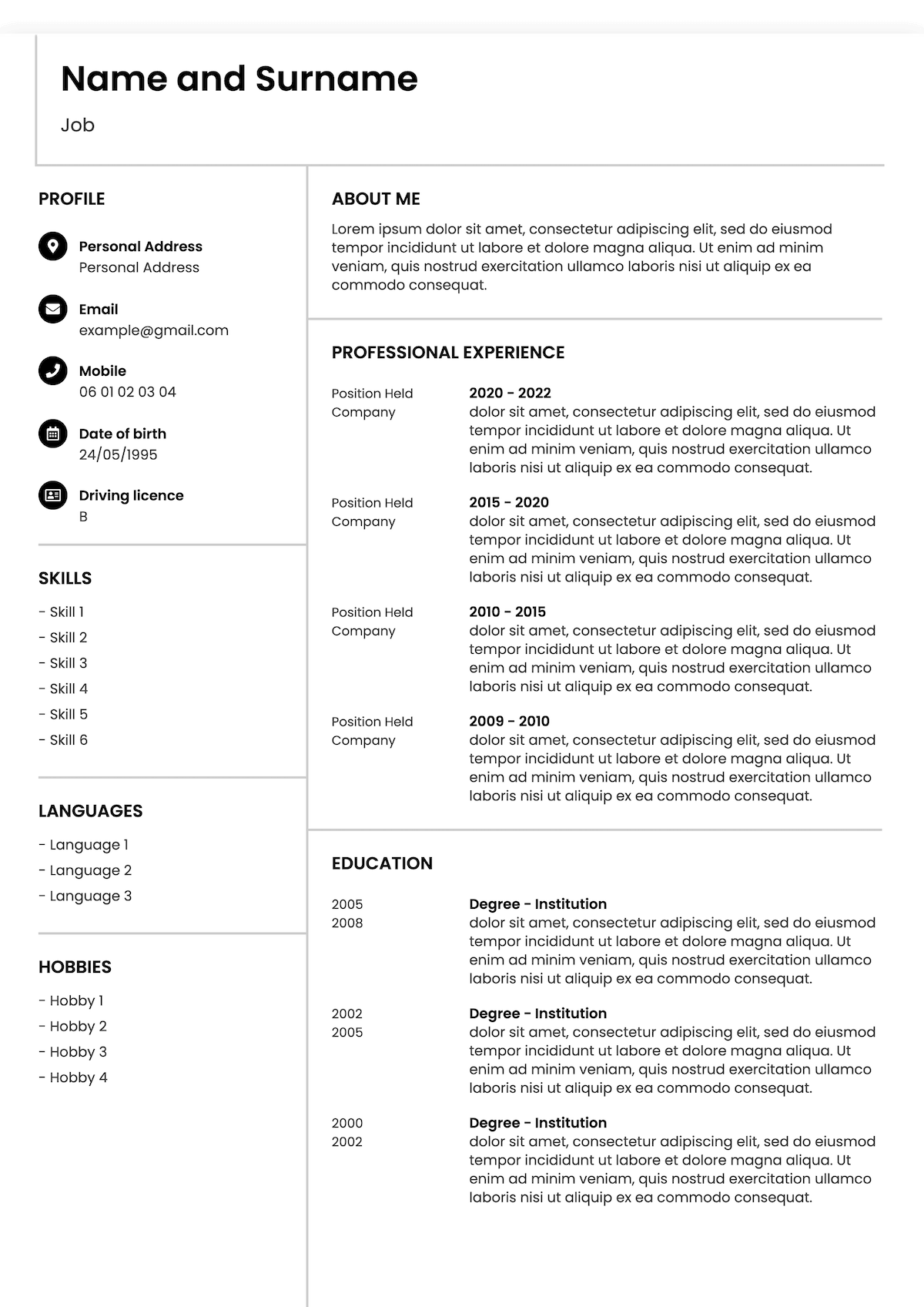 modele de CV pour l'Australie disponible pour le téléchargement en PDF