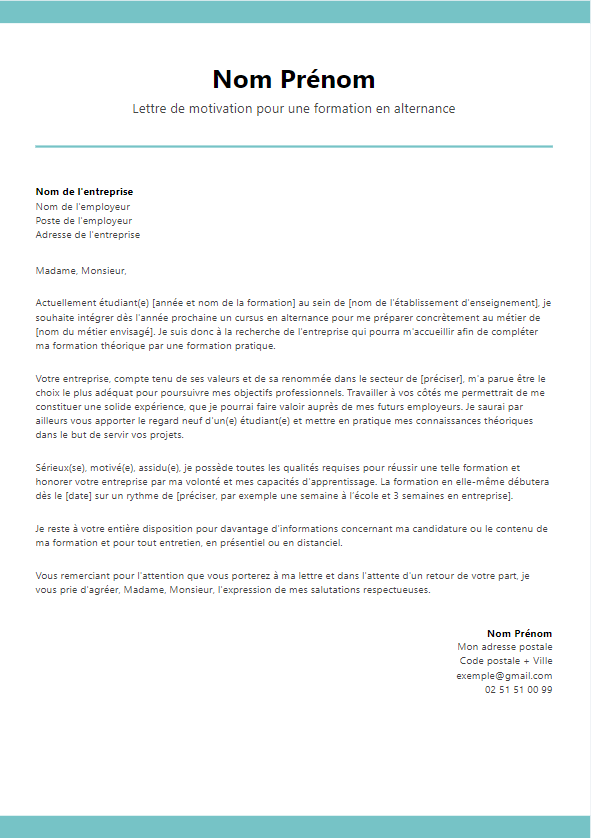 Lettre De Motivation Alternance Mod les Remplir
