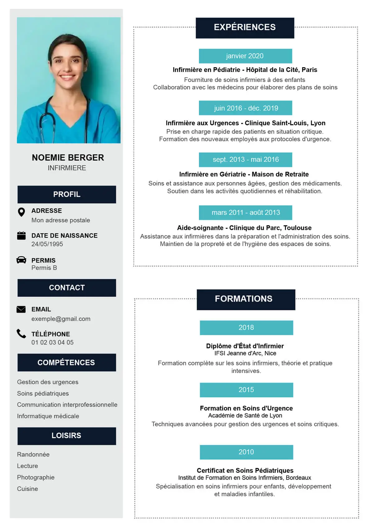 Curriculum Vitae pour infirmière