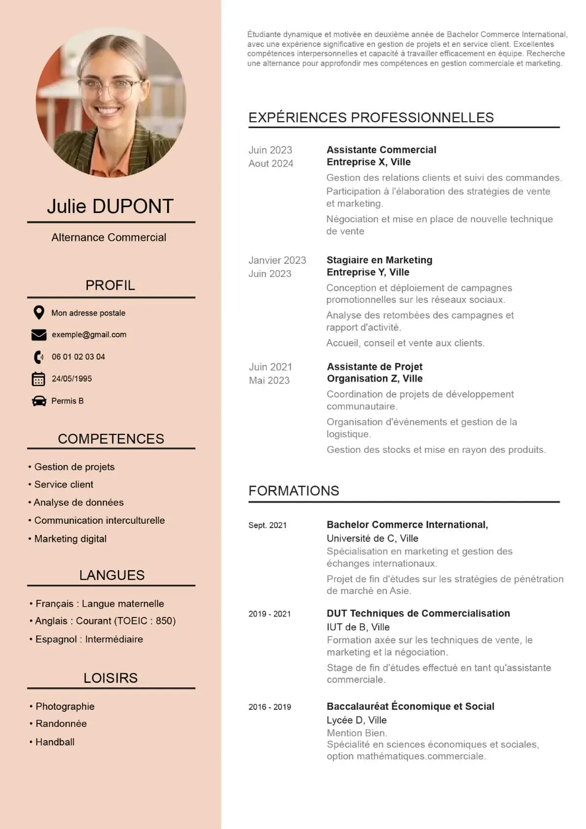 Exemple CV pdf d'une étudiante