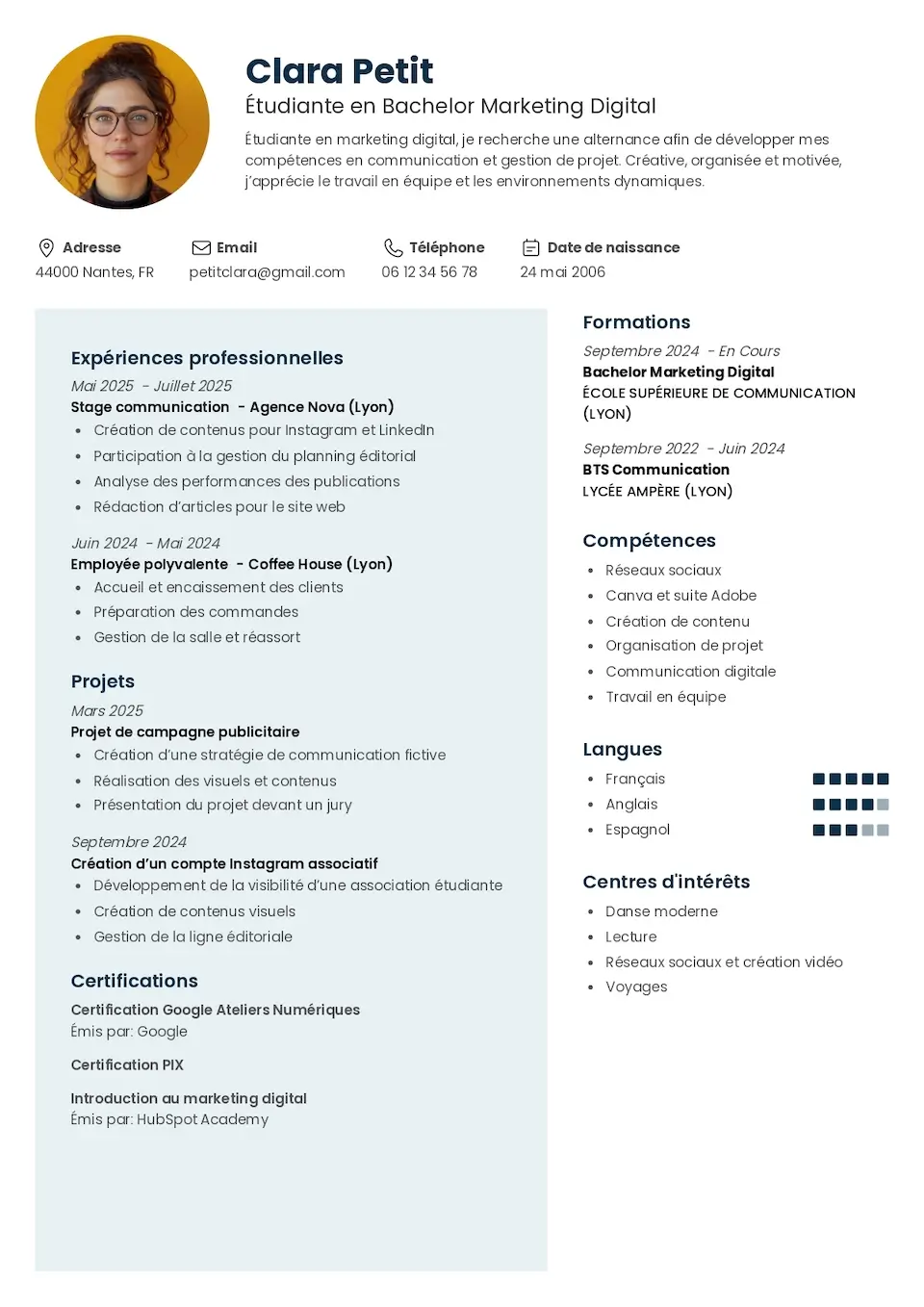 Exemple de CV pour un contrat d'alternance