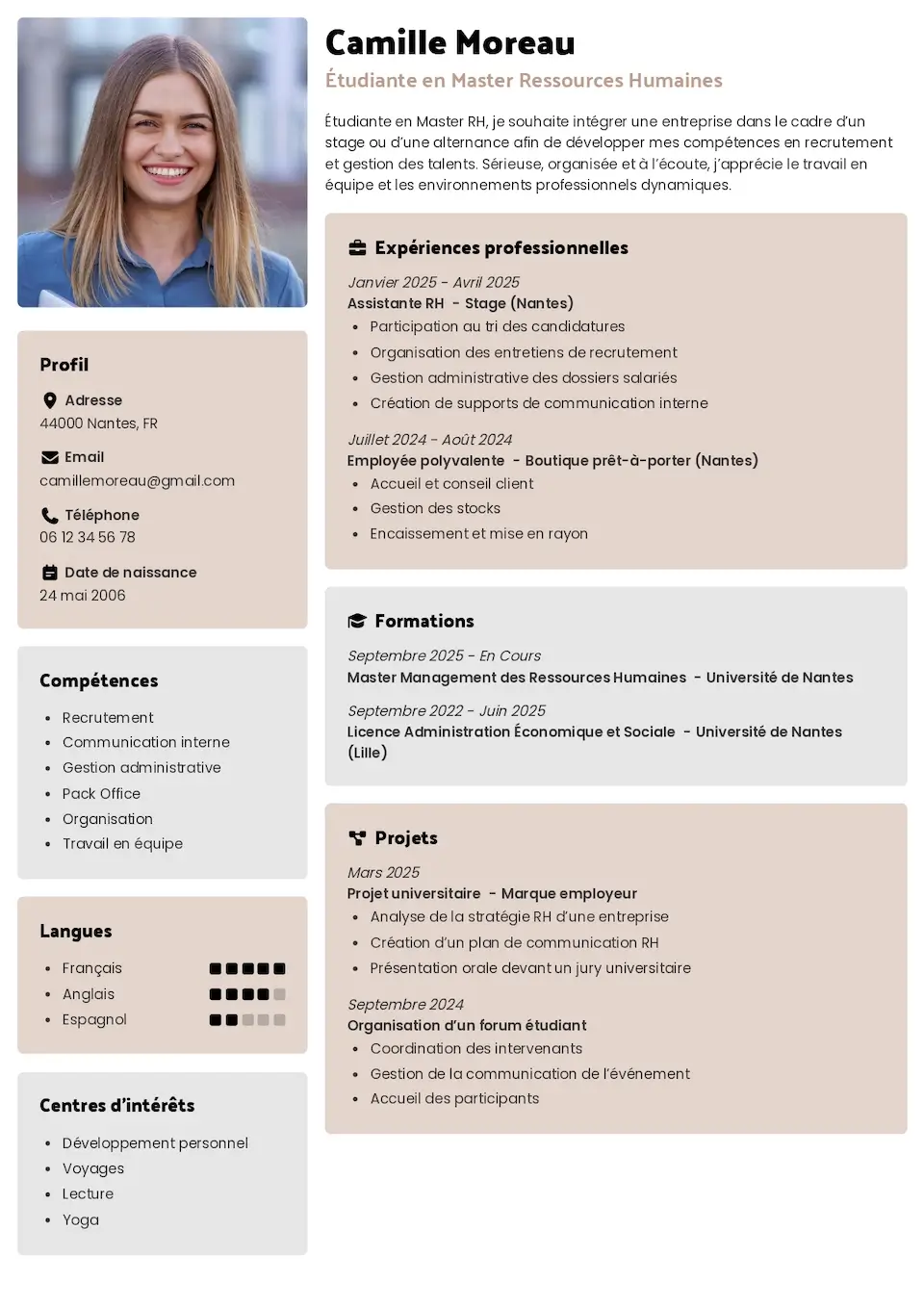 exemple de CV pour un master