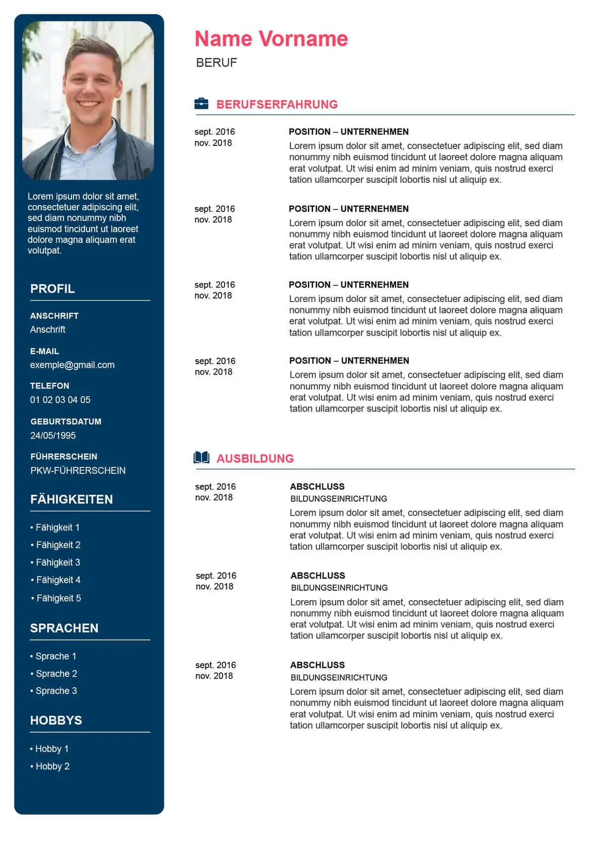 modèle de CV pour l'Allemagne