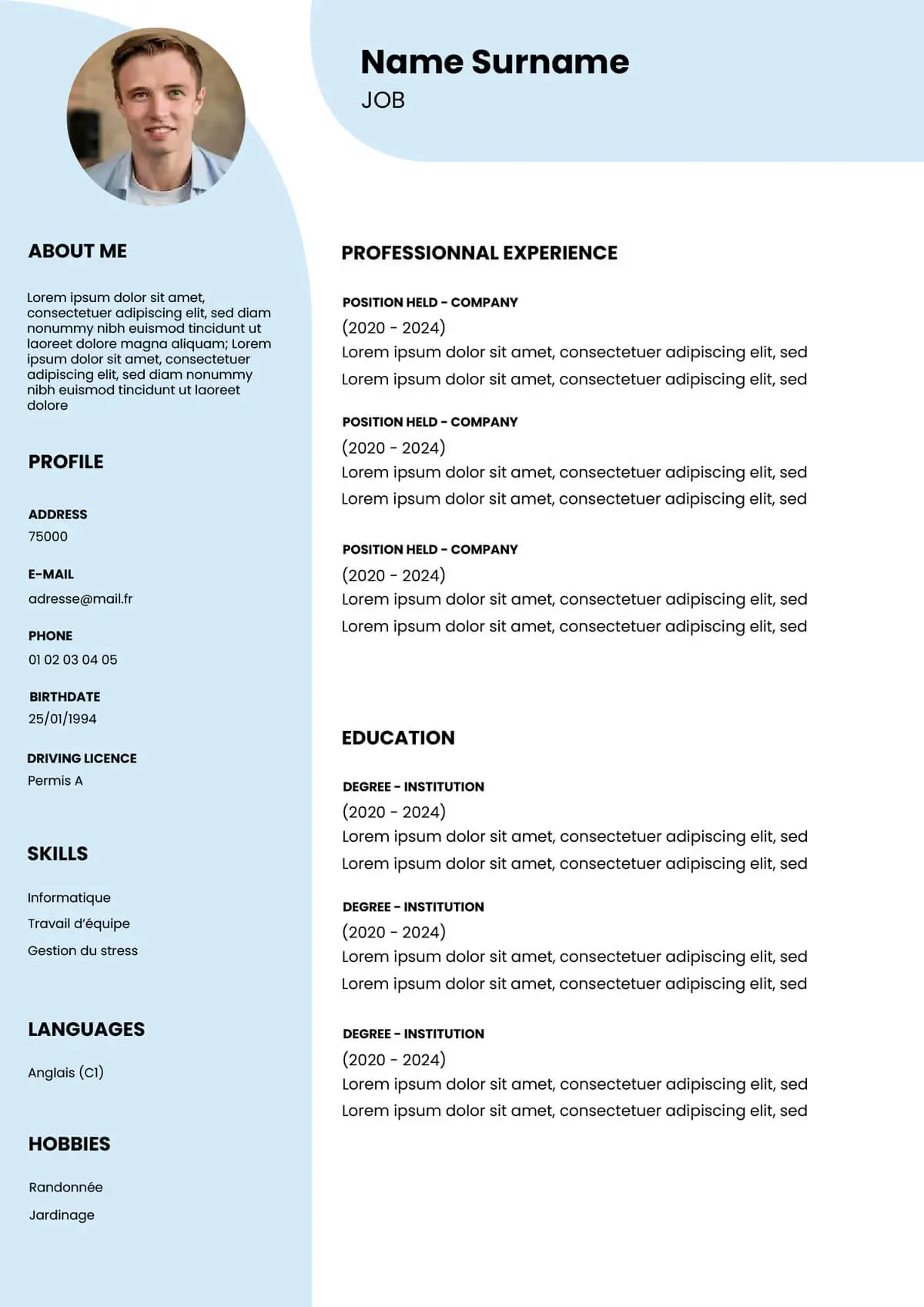 exemple de CV pour les pays anglophone