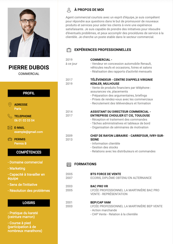 modele de cv pour commercial