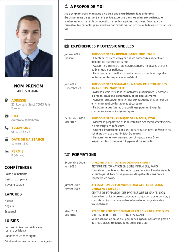 exemple de CV pour une aide soignante confirmée