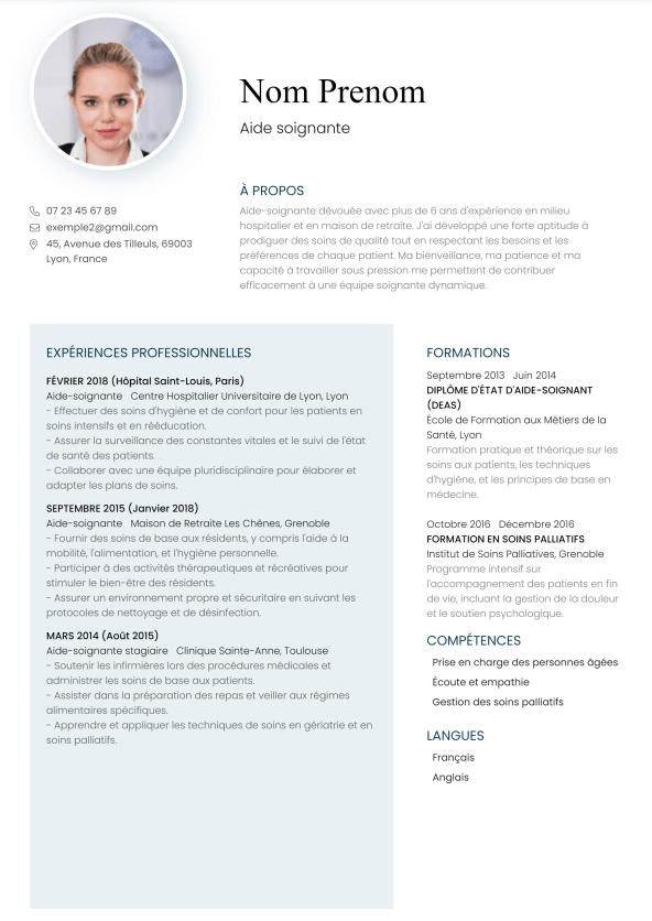 Curriculum Vitae aide soignant