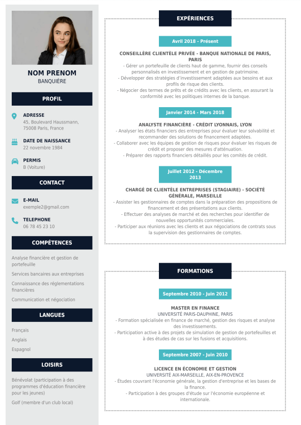 modèle de CV originale pour banquière