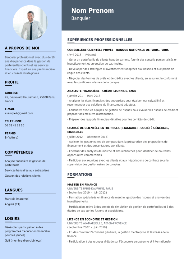 template de CV banquier