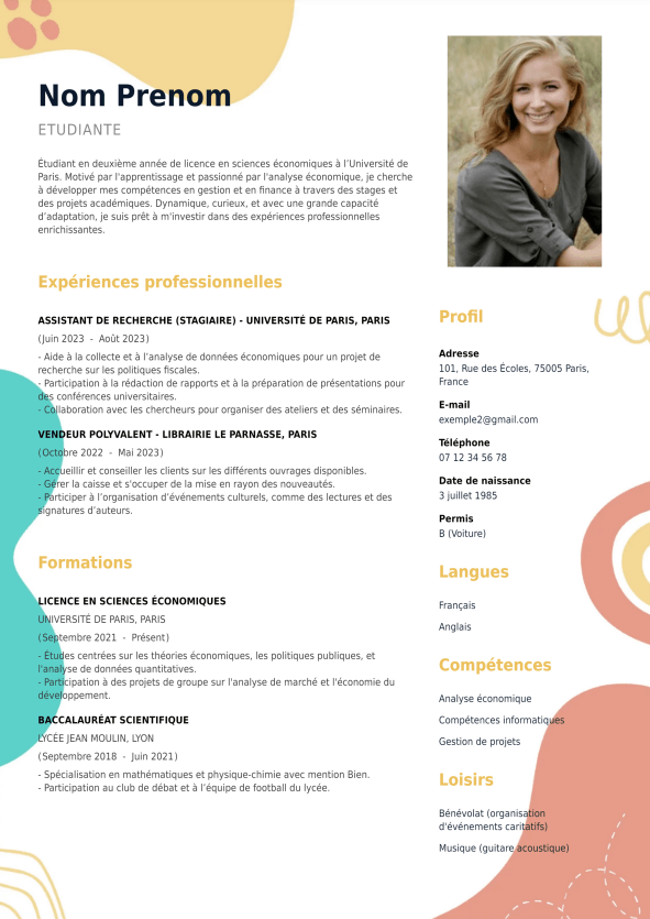 template de CV parfait pour étudiant en lycée