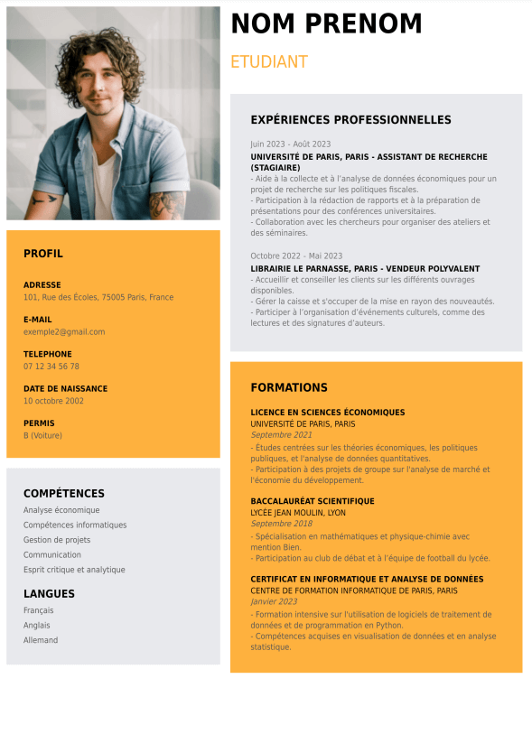 exemple de CV moderne pour étudiant à télécharger en PDF