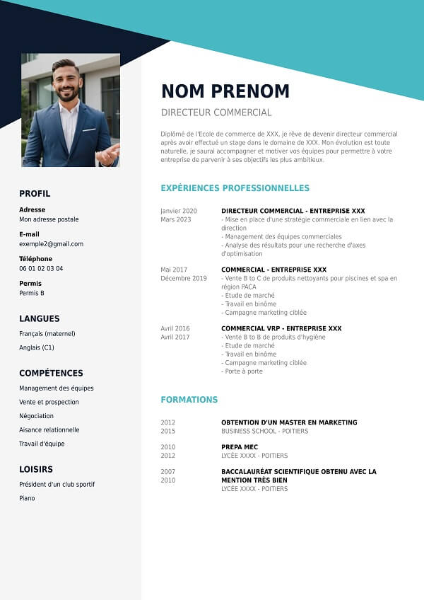 modele CV design pour directeur commercial