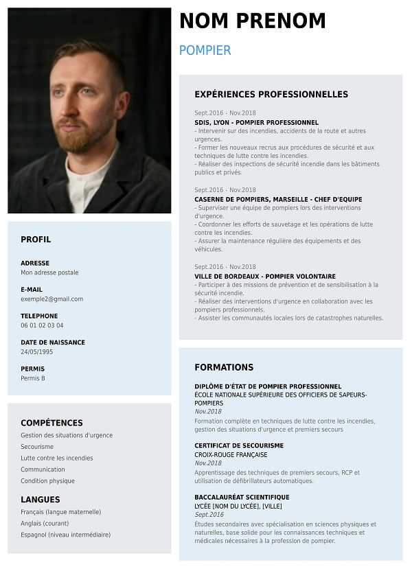 exemple de CV original pour pompier