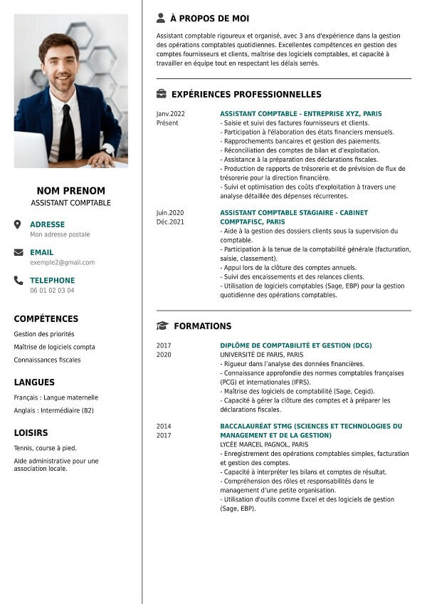 template CV à télécharger format PDF pour assistant comptable