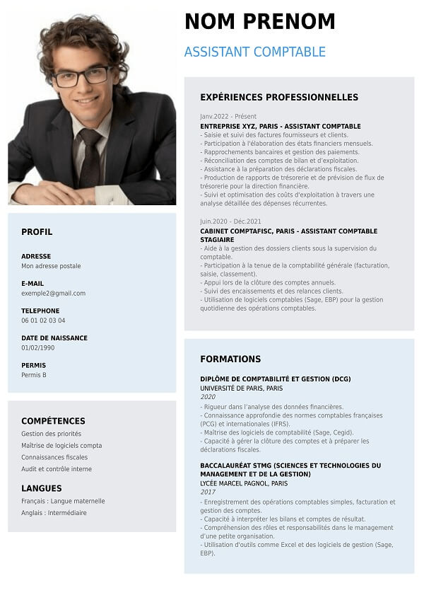 curriculum vitae graphieque pour assistant comptable