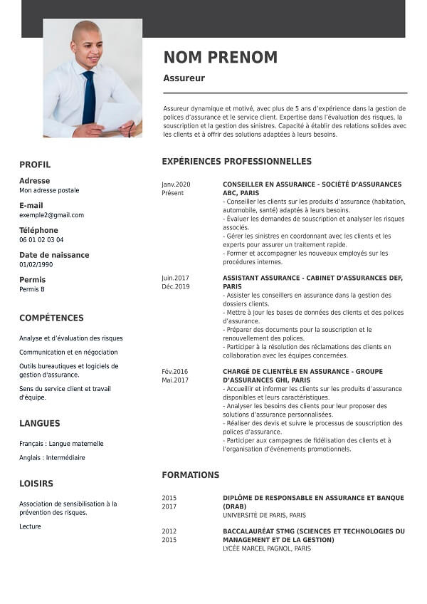 curriculum vitae vierge pour assureur