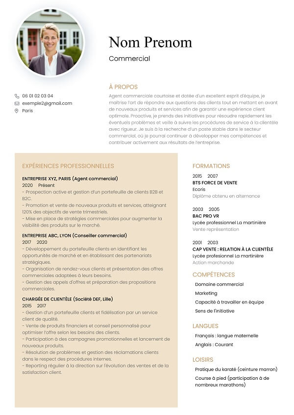 template CV marron pour commercial