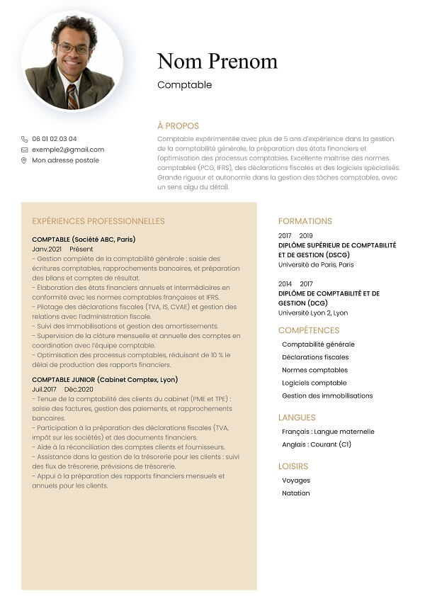 template CV marron pour comptable