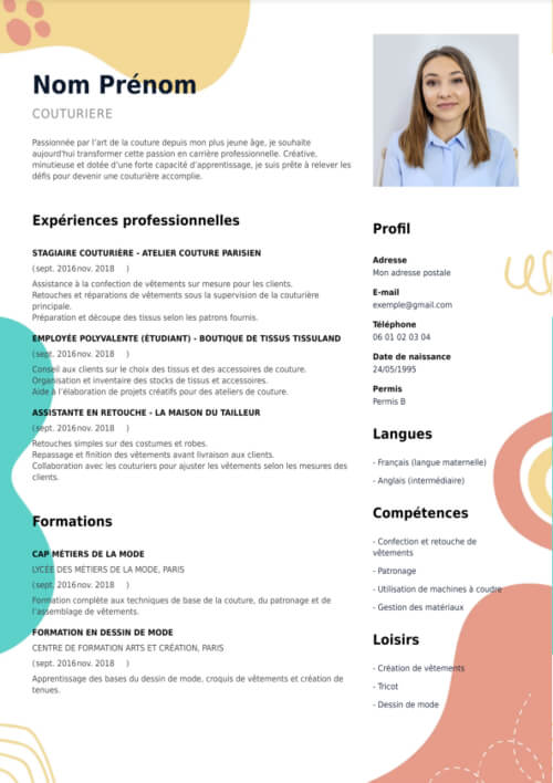 modele de cv pour couturiere