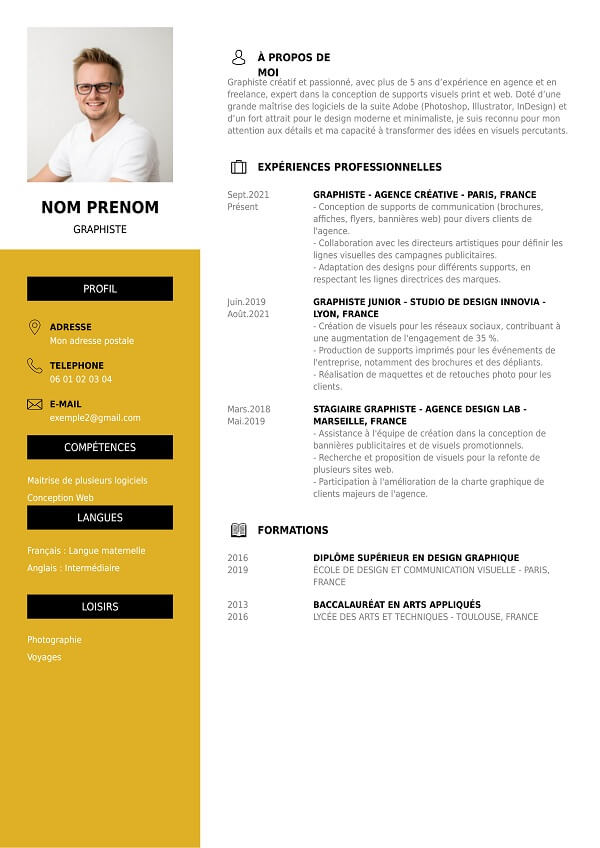 template CV format PDF pour graphiste