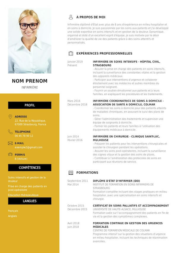 Exemple de CV simple pour infirmière à télécharger