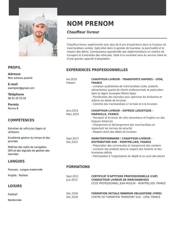 exemple curriculum vitae vierge chauffeur livreur