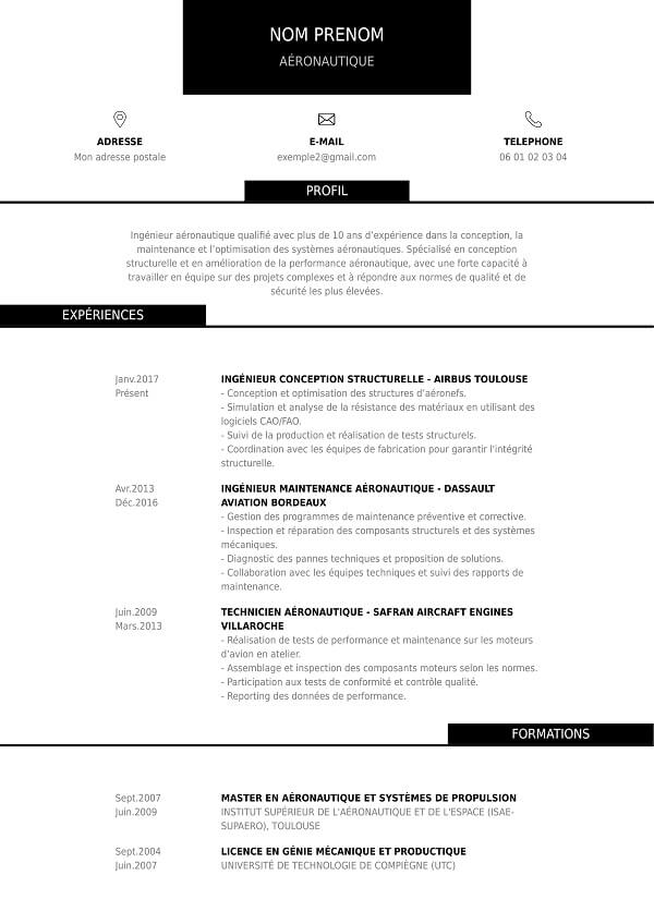 modele CV sans photo en PDF aéronautique