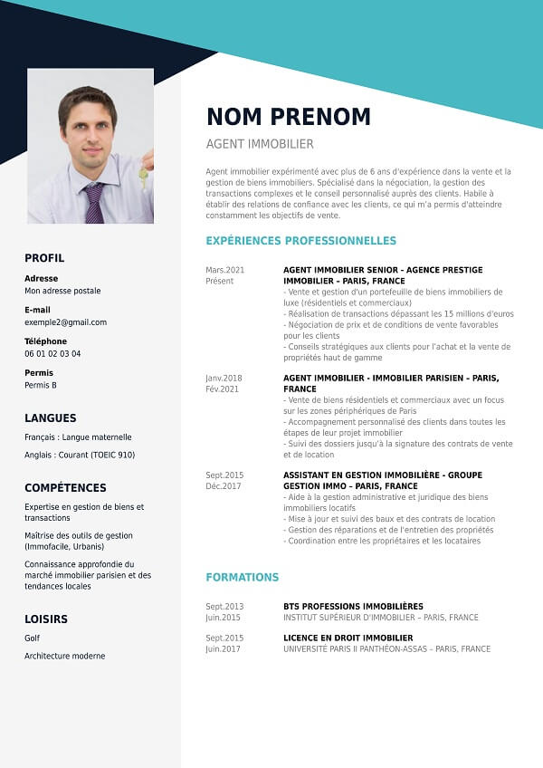 modele cv design agent immobilier