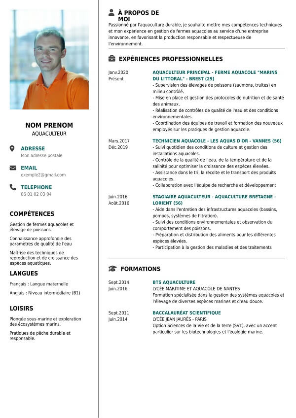 modele de cv pour aquaculteur