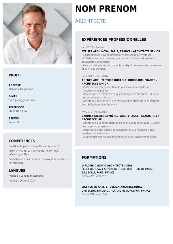 template CV moderne en PDF architecte