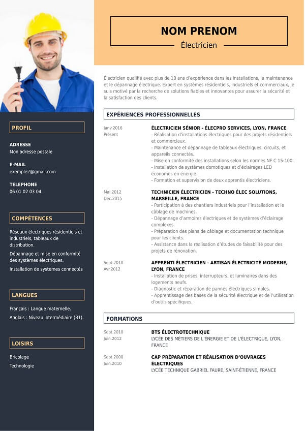 template CV moderne electricien