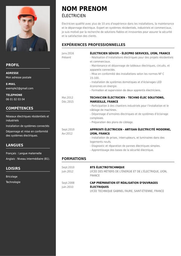 template CV simple electricien