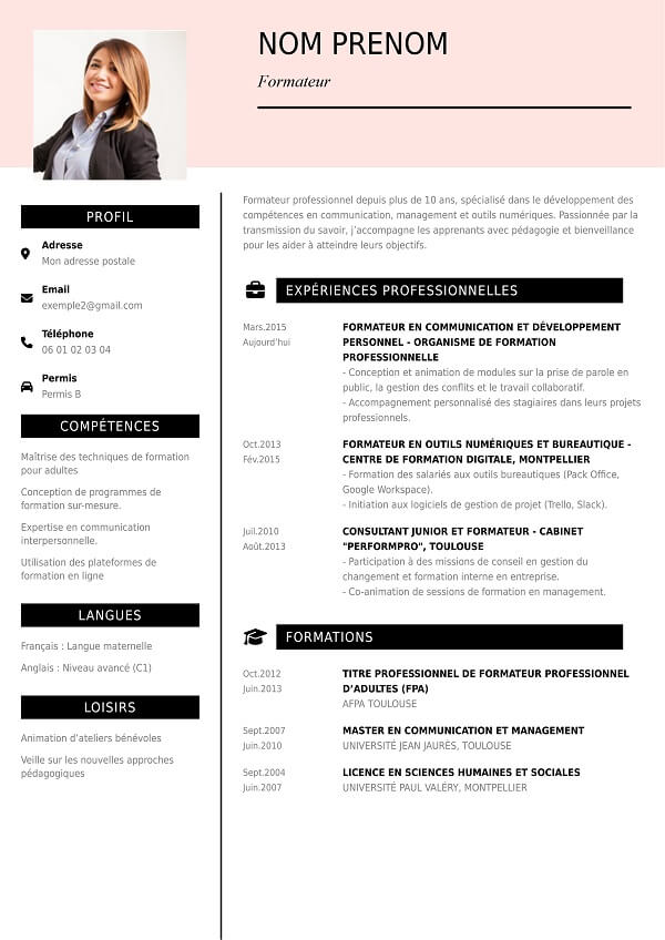 template CV original formateur