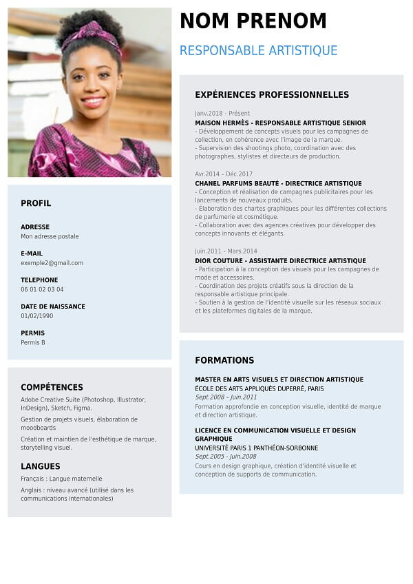 template CV graphoique pour luxe