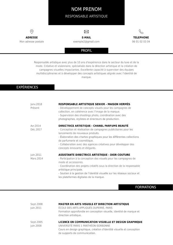 template CV sans photo pour luxe