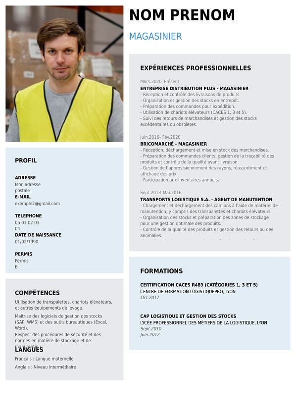 curriculum vitae graphique pour magasinier