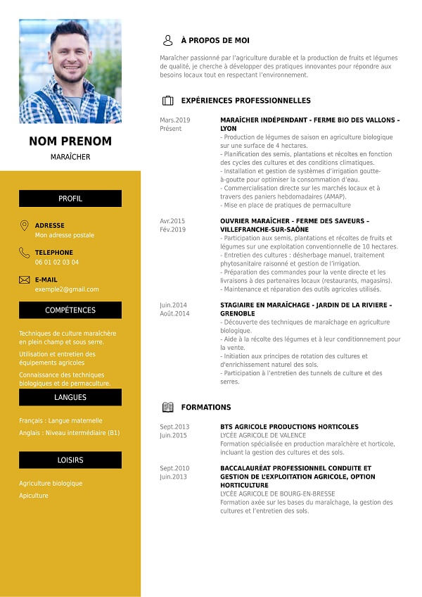 modele de cv pour maraîcher