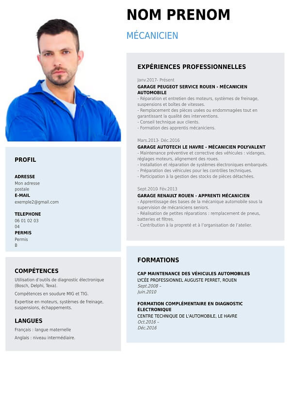 template CV original mécanicien