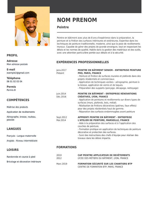 modele curriculum vitae vierge peintre