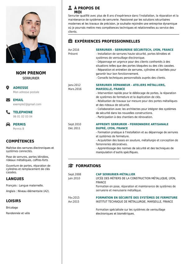 template CV simple serurier