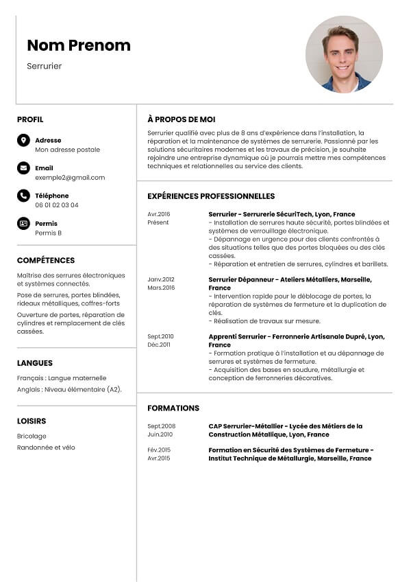 template CV modele Word serrurier