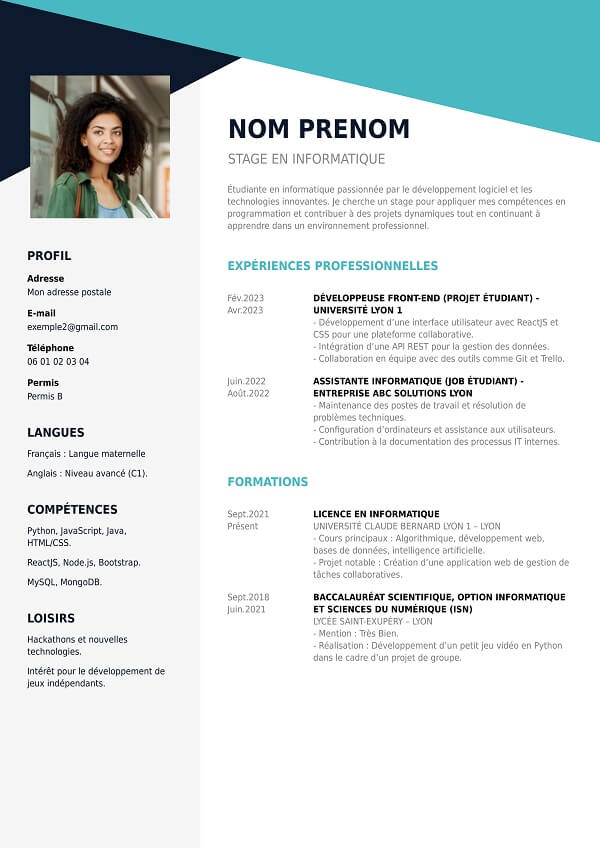 modele CV design pour stage