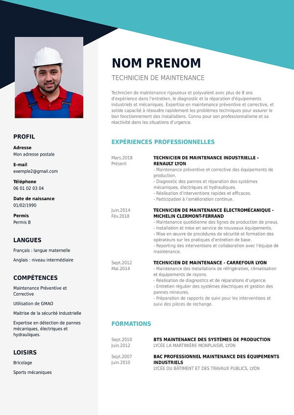 modele CV design technicien de maintenance