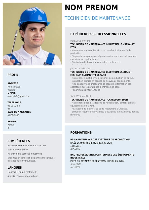 modele CV graphique technicien de maintenance