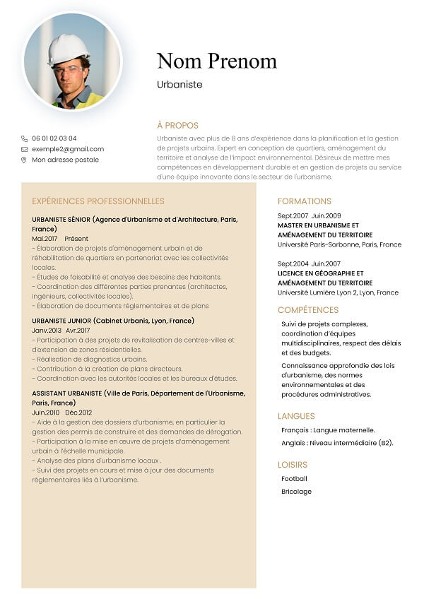 template CV marron urbaniste