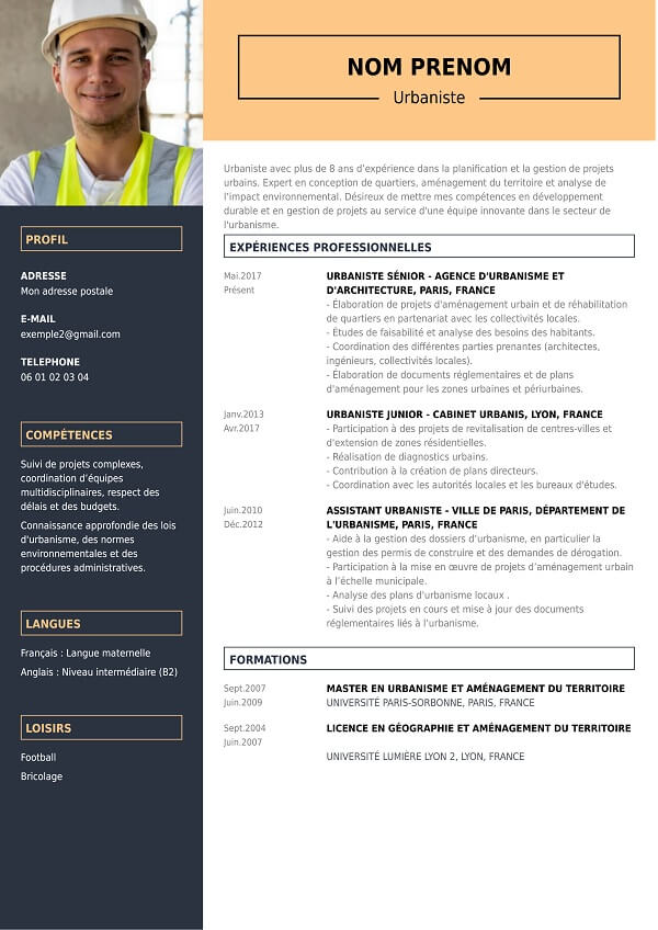 modele CV au format PDF urbaniste