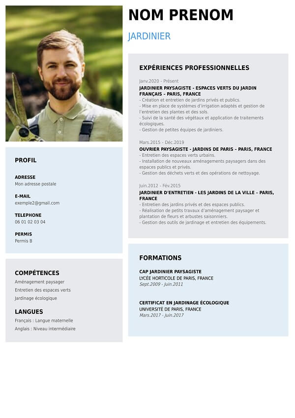 template CV graphique original jardinier